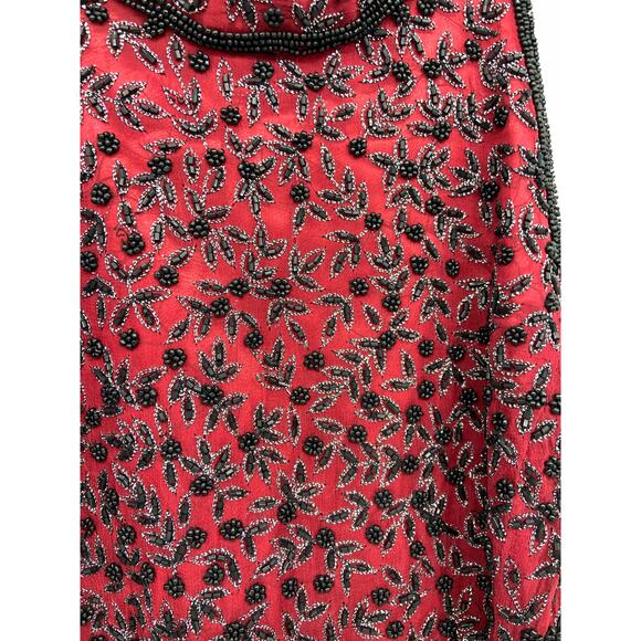 Vtg 90s Papell Boutique Evening Beaded Silk High Collar Blouse Sleeveless Sz PM - Picture 2 of 6